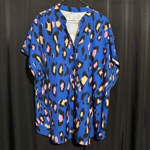 Vibrant Blue Leopard Print Women's Top size 4XL